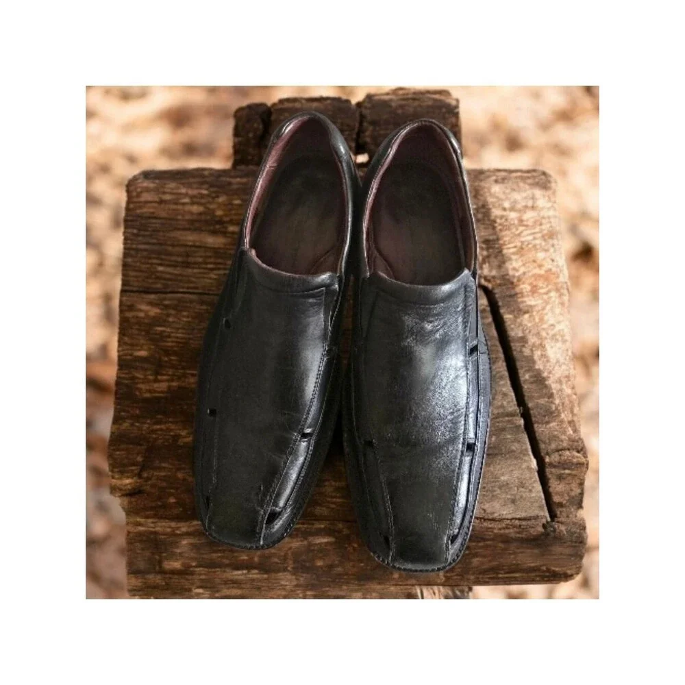 Johnston & Murphy Shoes Men's Size 8.5 8-1/2  Black Leather Loafers Slip On